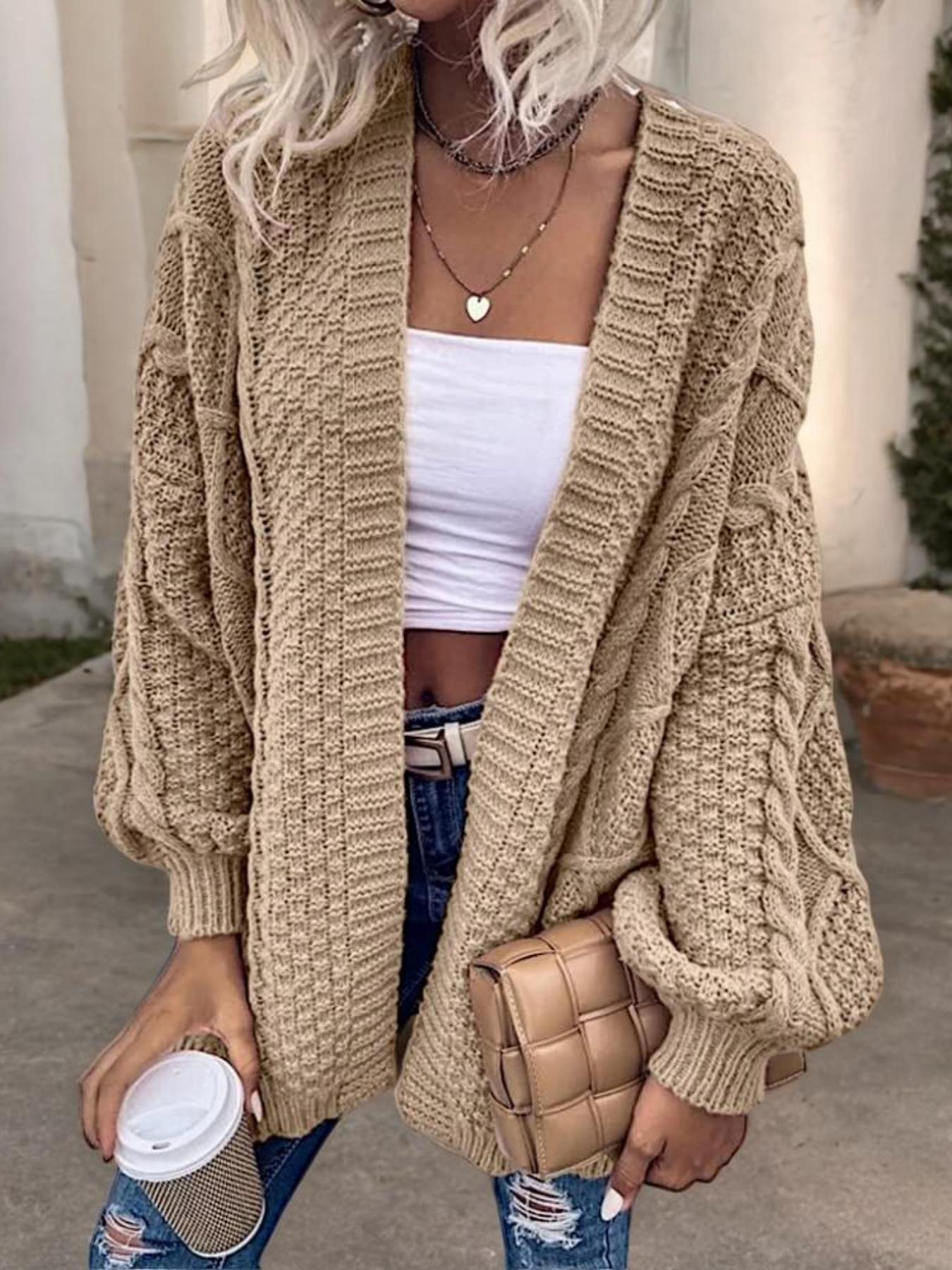 Women's Oversized Cable-knit Open Front Cardigan Sweater, Long Sleeve Solid Color Fashion Cozy Knitted Cardigan for Autumn Winter Casual Daily Wear, Women Fall Outfit, Winer Outerwear Coat for Women, Chunky Sweater Women, Knitwear