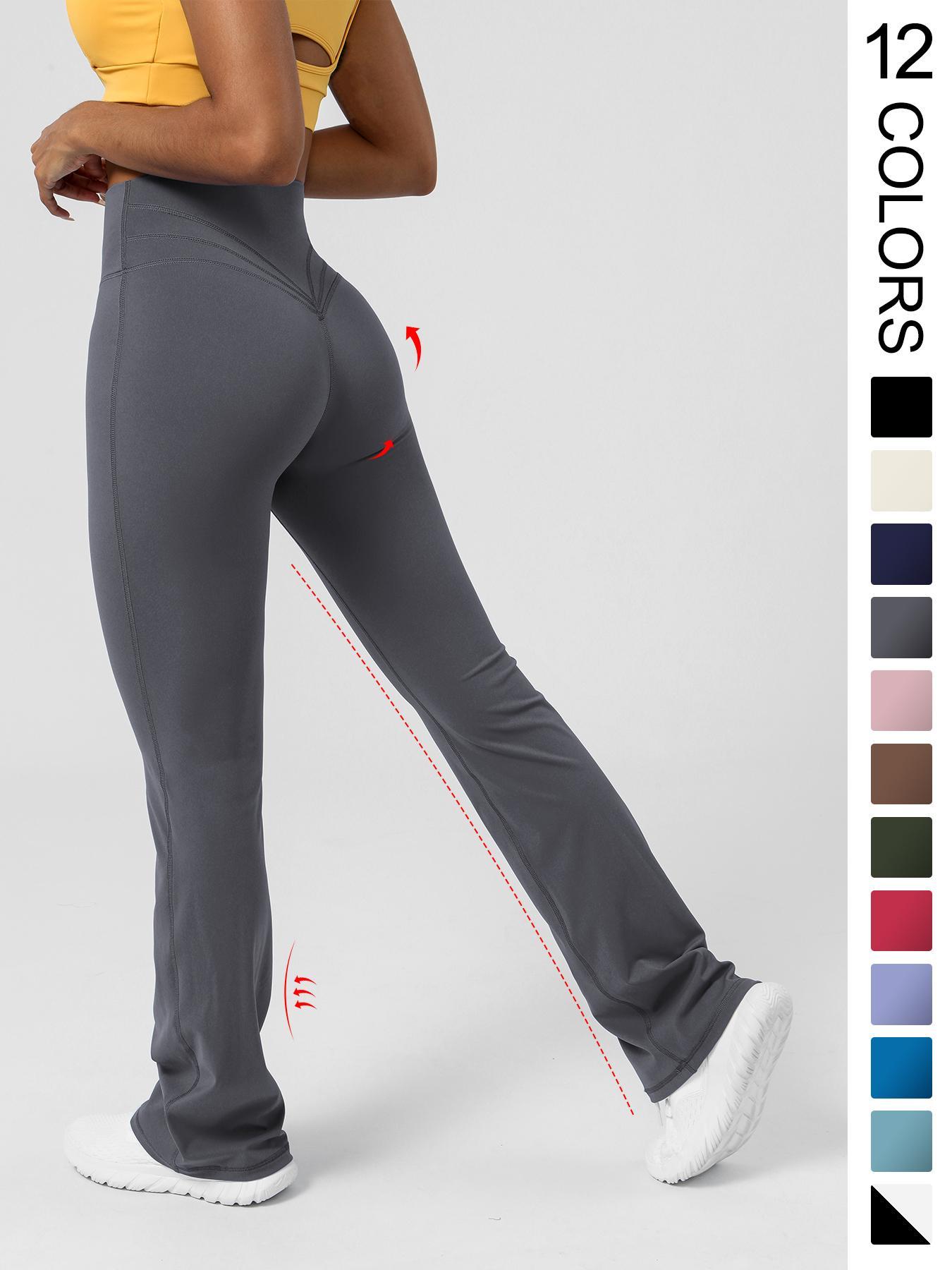Women's Basic Plain High Waist Slim Flare Leg Yoga Pants, Flared Yoga Bottoms, Solid Bell Bottom Sports Trousers for Workout Gym Fitness, Women's Joggers