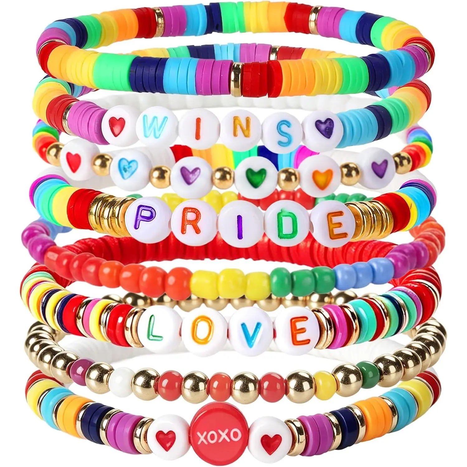 Pride Bracelets for Women,Lesbian ,Rainbow Clay Bead Friendship Bracelet Set,LGBT Pride Month Parade Party Accessories Matching Prides Outfit Earrings Shirt Top Dress Bandana Headband Necklace