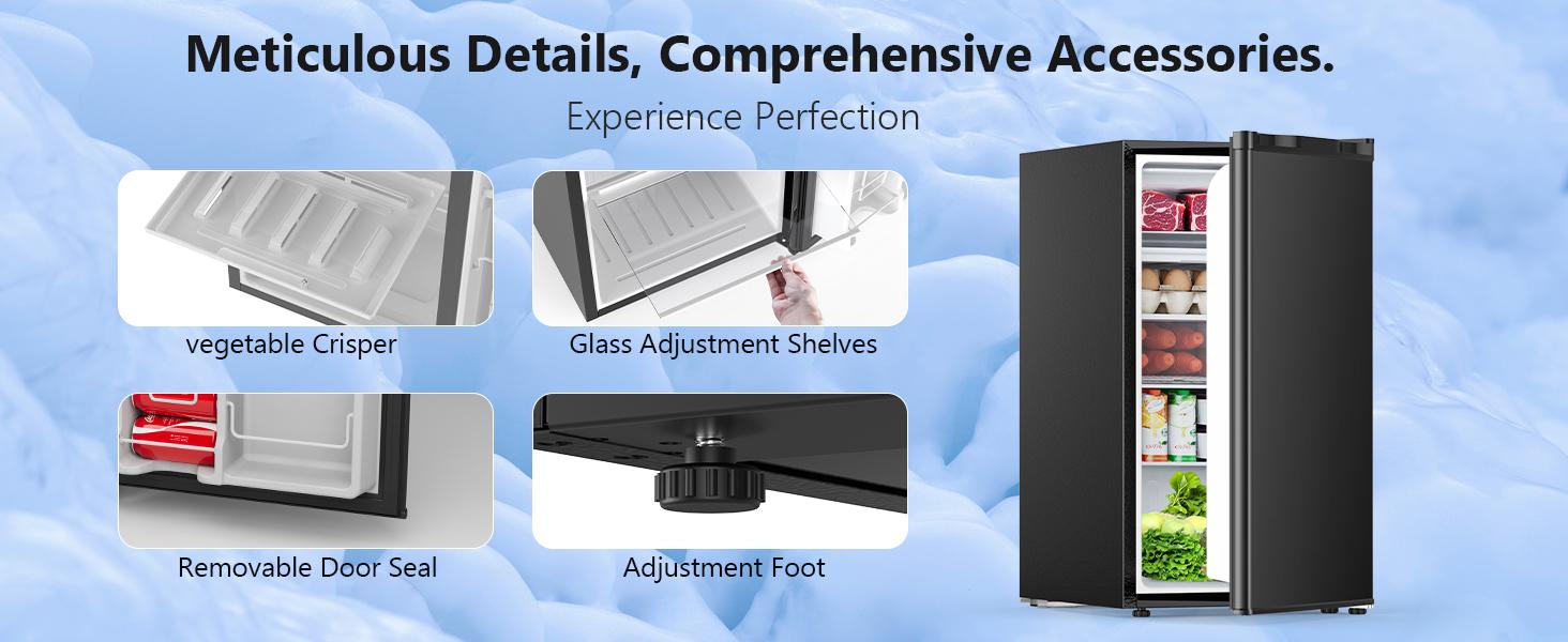 Kismile 3.2 Cu.Ft Mini Fridge with Freezer Single Reversible Door Compact Refrigerator Adjustable Thermostat 2 Removable Shelves Small Dorm Fridge for Bedroom Office Kitchen Dorm Black