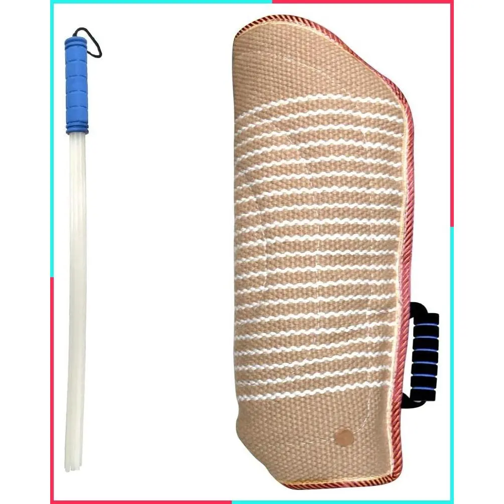Professional Dog Bite Training Set with Sleeve Arm Whip Agitation Stick Protection Gear for K9 Puppy Biting Playing Tugging Interactive Toy