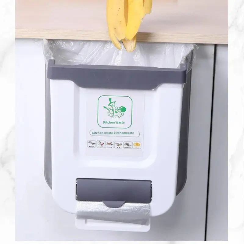 Foldable Hanging Kitchen Trash Can, Punch-Free Cabinet Door Waste Bin, Garbage Bag Storage Drawer, Garbage Storage Containers, Ideal for Home Cooking