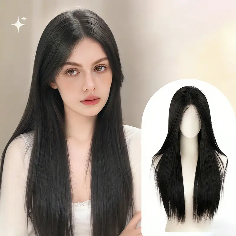 Glueless Synthetic Wig for Women, Stylish Long Straight Black Hair, No Bangs, Adjustable Cap for a Comfortable Fit, Easy to Wear, Lightweight & Effortless, Instantly Transforms Your Style for a Beautiful Look