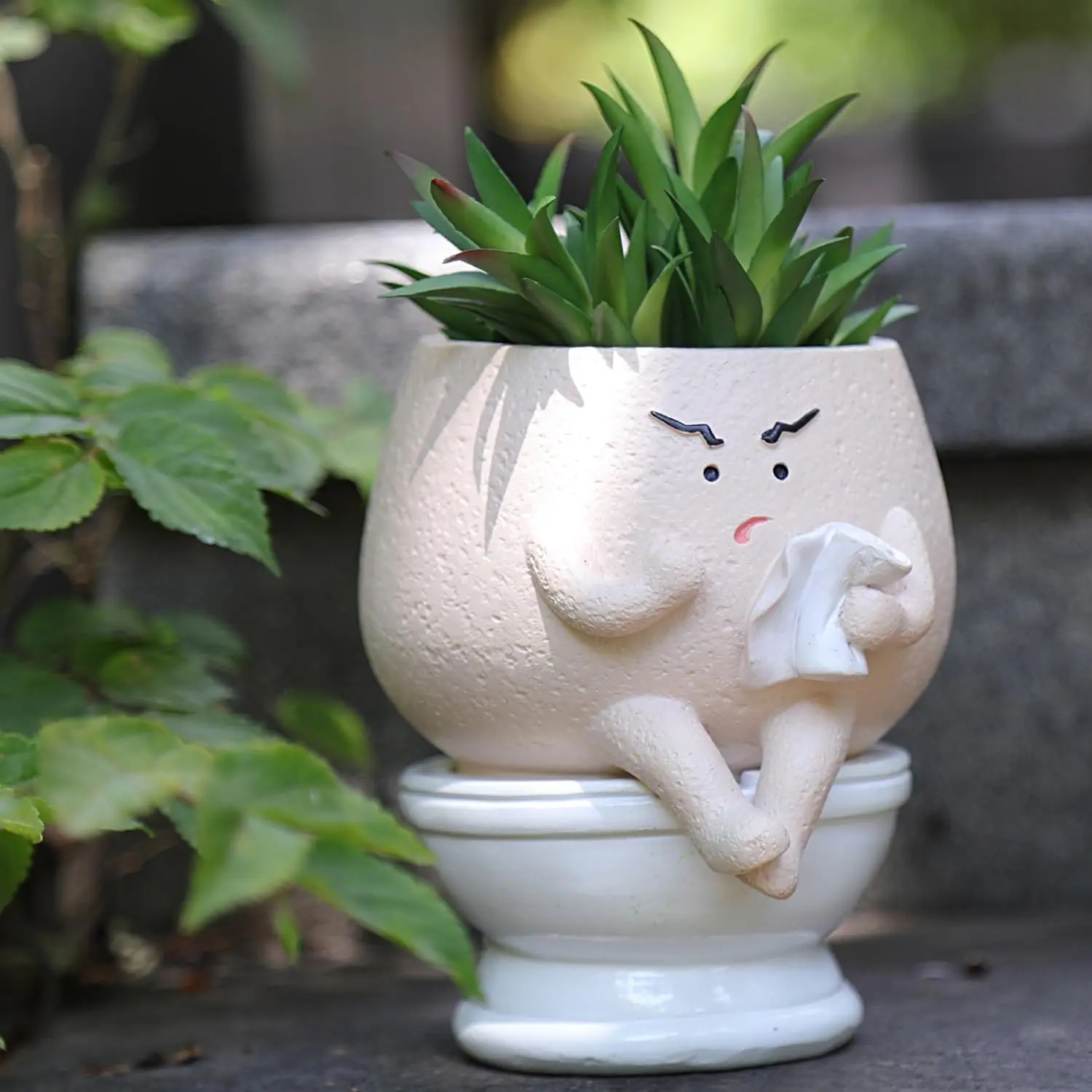 Funny Face Toilet Planter with Drainage Hole for Indoor Plants, Cute Self Watering Plant Pot for Succulent Flower Pots, Unique Head Planters Gift on Birthday Christmas