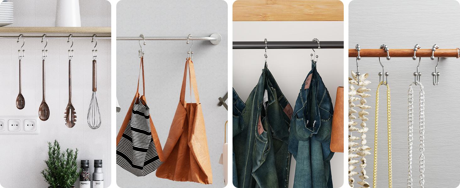 Shower Curtain Hooks Rings, Rust Resistant Metal Double Glide Shower Hooks Rings for Bathroom Shower Rods Curtains, Set of 12 Hooks - Nickel