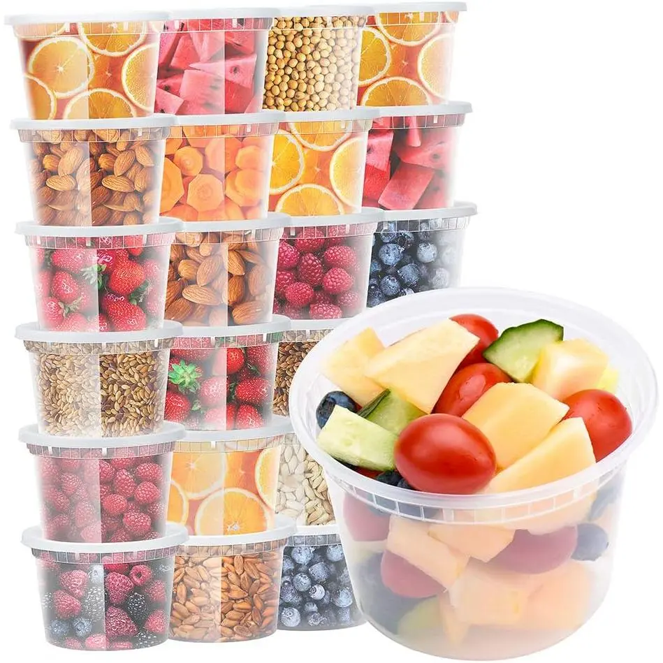 24 Pack 16 oz Deli Containers with Lids, Plastic Food Storage Freezer Storge Soup Containers with Lids - Microwave, Freezer & Dishwasher Safe Eco-Friendly, BPA-Free, Reusable & Stackable