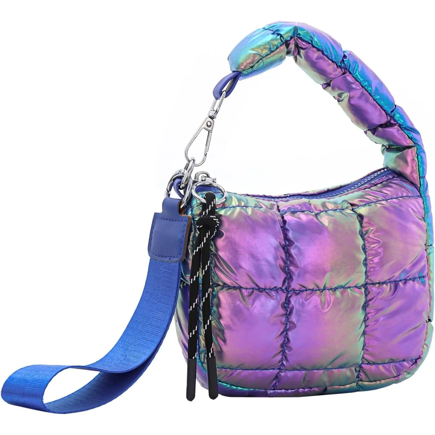 Mini Quilted Wristlet Bag for Women Cute Puffer Earphone Purse Bag Charm Pouch