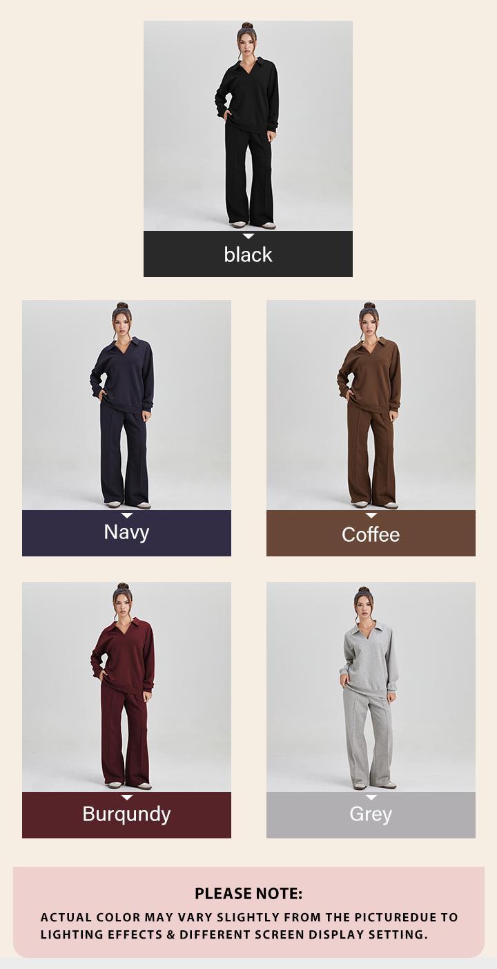 Women's Minimalist Solid Color Split-Neck Sweatshirt, Simple Style Loose Long Sleeve Top, Lady Casual Comfort Outfit