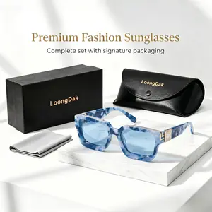 Square Fashion Sunglasses Men Women Luxury Marble Frame Blue Lens Vintage Shades for Beach Travel With High Quality Glasses Case