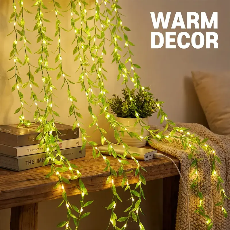 USB Powered Willow Leaf LED String Lights, 100LED Atmosphere Light, Willow Leaf Fairy Light, Decorative Light for Christmas Tree, Terrace, Wedding Party Gifts, Bedroom, New Year, Versatile Decoration, Customize Atmosphere, Inviting, Atmosphere Lighting