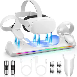 Dock for   2, VR  Station for Oculus  2 Support LED /  Headset &  Controllers, with 2 Rechargeable , USB-C Charger &