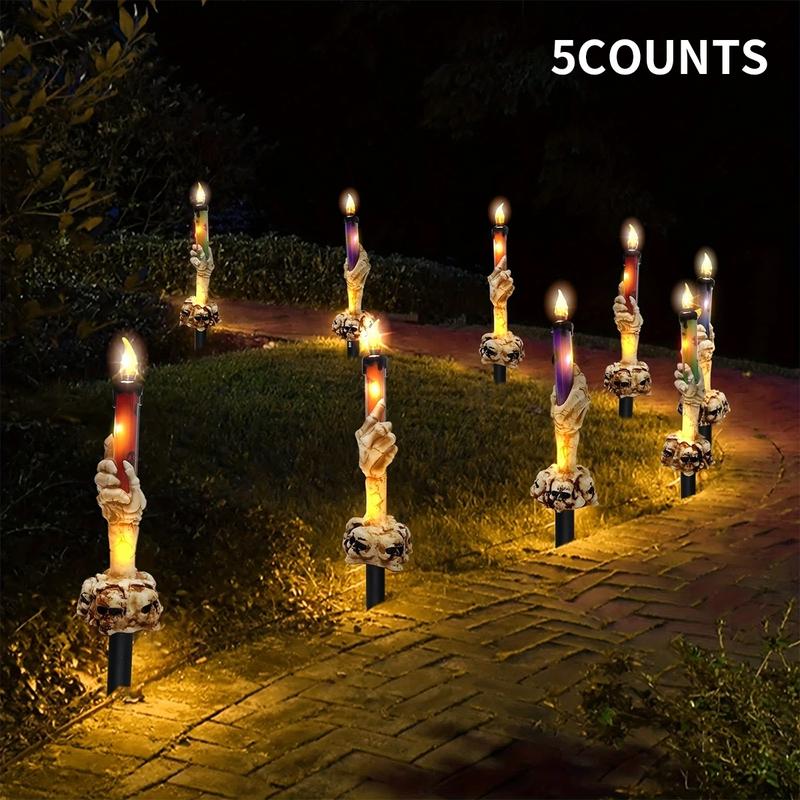 Solar Powered Skull Candle Light, 1 Box Halloween Themed Decorative Light, Outdoor Garden Decoration for Lawn, Front Porch, Yard, Garden, Ornaments, Outdoor Decorative Lights