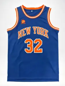 Fashion Embroidered Basketball Jersey, New York 32 Number, Sporty Loose-Fit Design, All-Season Wear, Plain Surface, Unlined