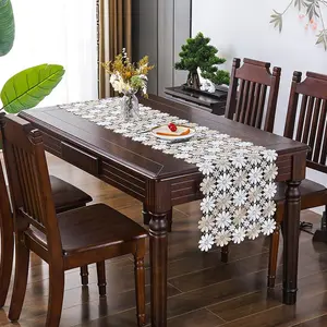 1pc hollow-out two-tone sunflower lace table runner, rectangular table decoration cloth, woven polyester, Weaving, decorative table runner for dining room, table covering fabric, modern centerpiece decoration