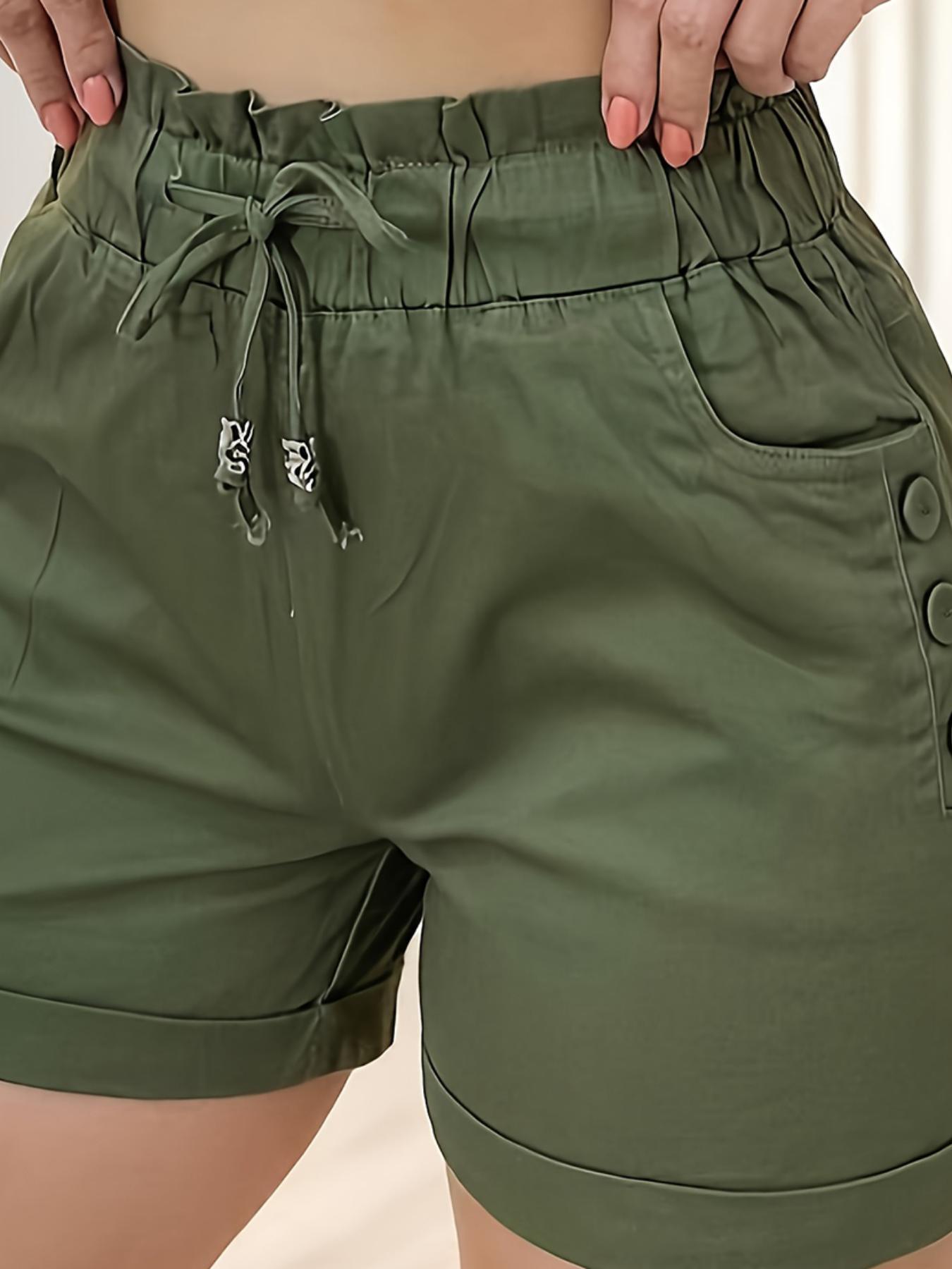 Women's Solid Button Pocket Cargo Fitted Shorts, Casual Elastic Waist Shorts for Summer, Ladies Bottoms for Daily Wear, Womenswear