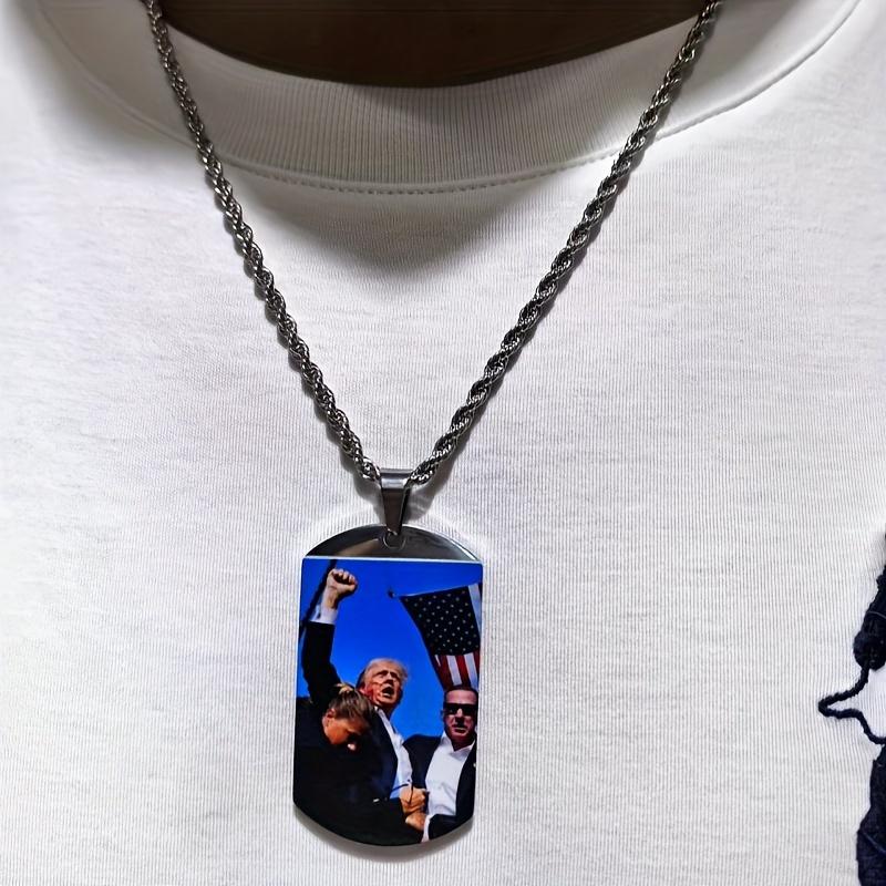 Stainless Steel Trump Campaign Military Dog Tag Pendant Necklace -, American Independence Day Theme, Glossy Finish