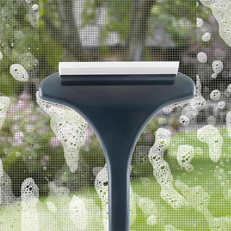 Household Cleaning Tool, Ideal for Christmas and Valentine's Day, Window Cleaning Brush, Cleaning Supplies, 2-in-1 Double-Sided Window Screen Cleaning Brush and Glass Wiper with Scraper, Long Handle, Dual-Use for Wet and Dry Cleaning.