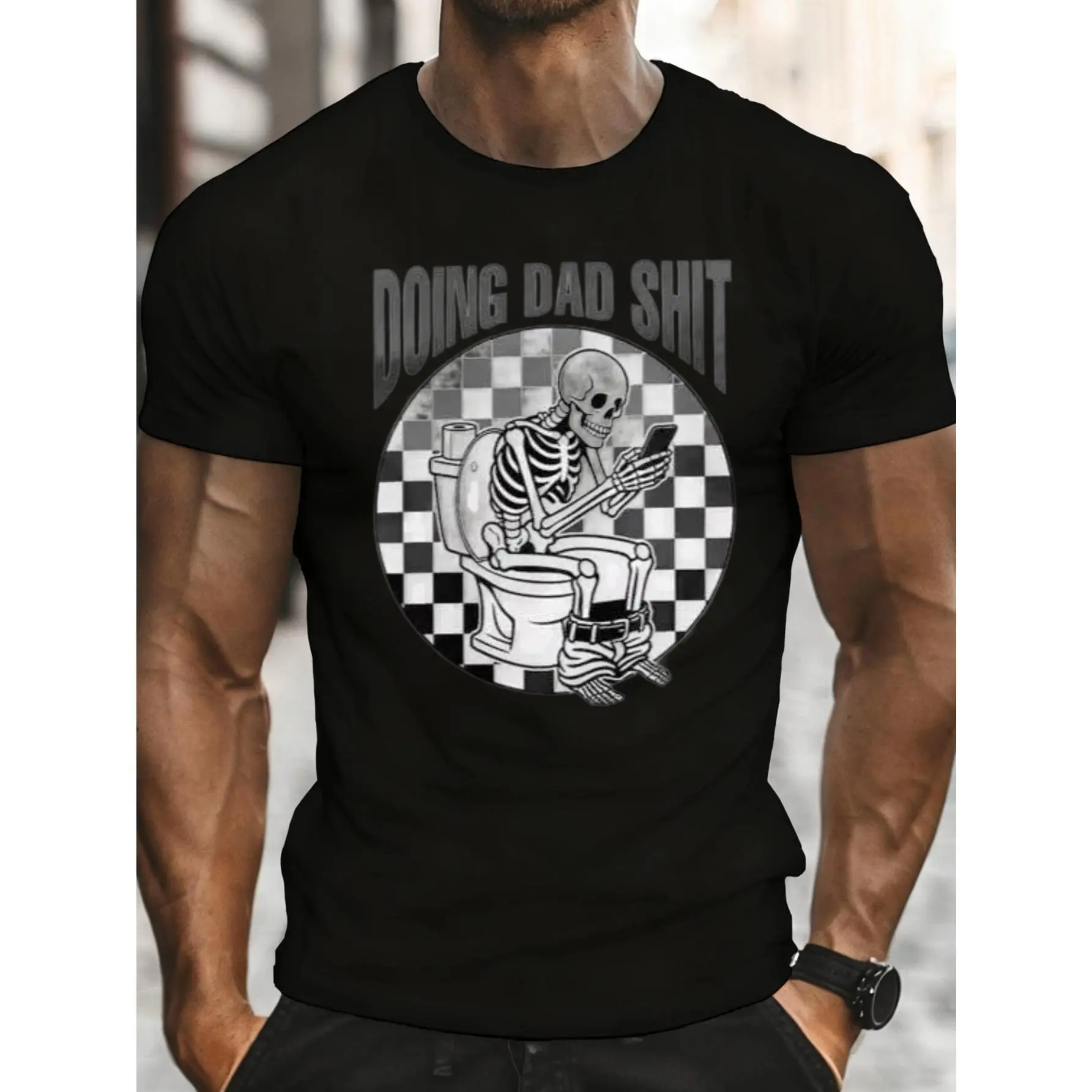 Casual, Men's T-Shirt, Skeleton On Toilet With Phone, Doing Dad Shit, Everyday Wear, Gift For Dad