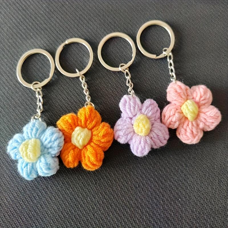 4/8pcs New Cute Style Pendant Simple Fashion Knitted Cherry Blossom Keychain Accessories for Mobile Phone Girl Heart Handbag Bag Pendant Decoration King's Day