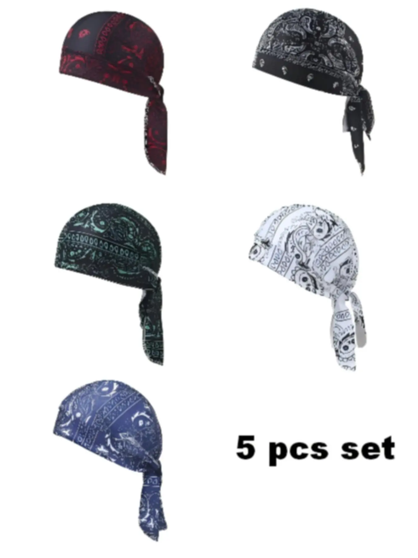 5-Pack Cooling Helmet Liner Caps, Moisture-Wicking Breathable Pirate Head Wraps, Stretchy Adjustable Sports Outdoor Hat, Sweat-Absorbent Cooling Beanie for Motorcycle Cycling & Outdoor Riding, Adjustable Hat, Sports Outdoor Hats,summerwins