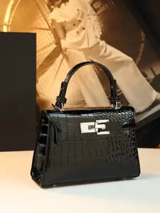 Elegant Alligator Texture Leather Handbag for Women, Mini Kelly Bag, Versatile Crossbody Commuter Small Square Bag, Stylish and Practical