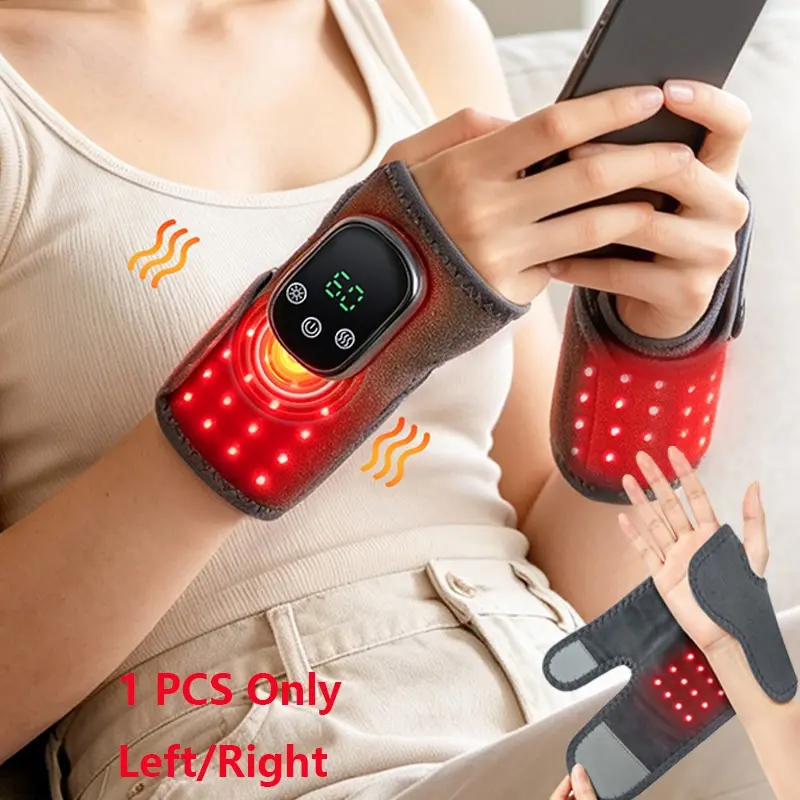 Red Light Heat Wrist Massager, 3 Vibration Settings, 660nm LED Heating Pad Hand Wrist Palm Care Device or Carpal Tunnel, Arthritis, Portable Massagers