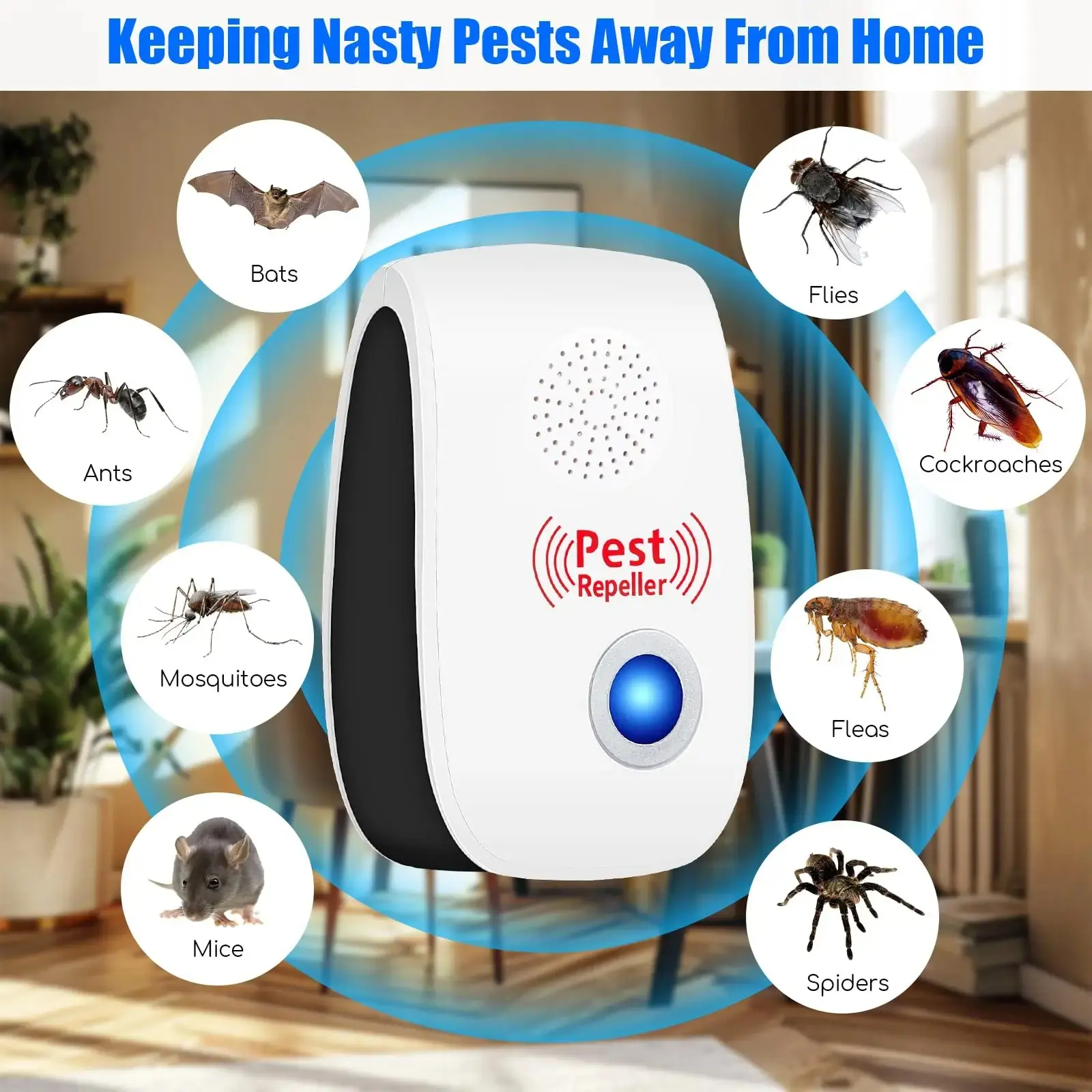 Dual Speaker Ultrasonic Rodent Repeller, Plug-In Electronic Pest Control Device, 5 Modes, Indoor & Outdoor Use, Home & Office