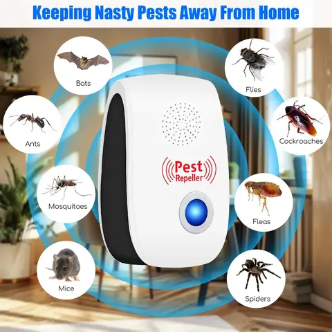 Dual Speaker Ultrasonic Rodent Repeller, Plug-In Electronic Pest Control Device, 5 Modes, Indoor & Outdoor Use, Home & Office