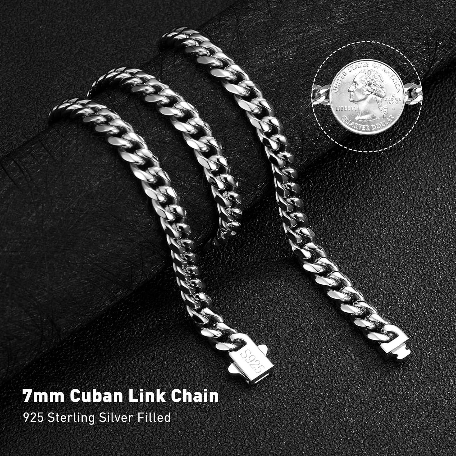 Cuban Link Chain for Men 7mm Silver Chain for Men Miami Cuban Mens Silver Chain,925 Sterling Silver/14K Gold Plated and 316L Stainless Steel 20/22/24/26/28/30 Inches Silver/Gold Chain for Men Necklace