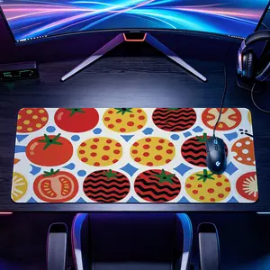 Extra Large colorful tomato pattern and geometric circles Mouse Pad,Non Slip Rubber Pad,Desktop Decoration Drotection Pad,Washable,Lock Edge Multi Size,Premium Multipurpose Mousepad For Kitchen,Dining Room,Gift for Family and Friends