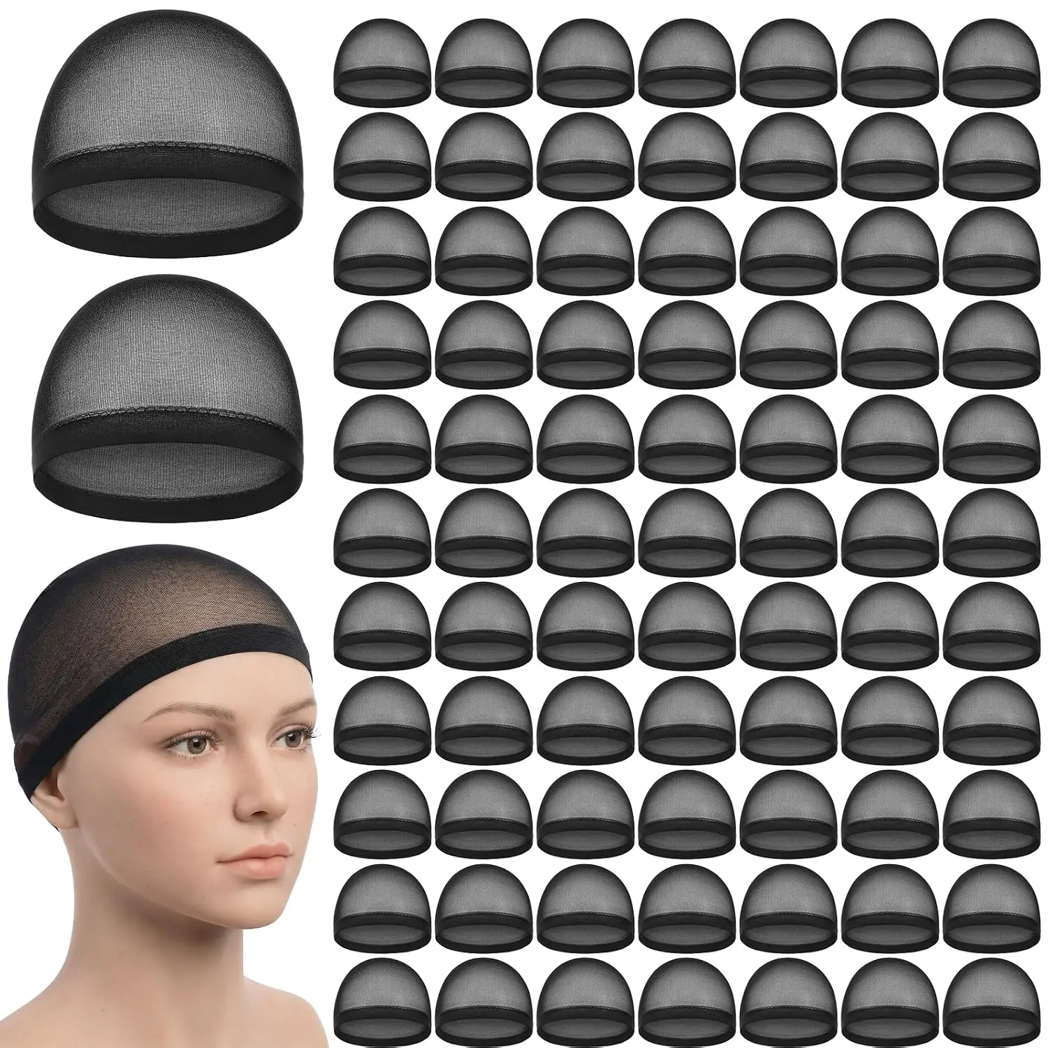 200 count Black Wig Caps Nylon Stocking Caps Bulk, Elastic Breathable