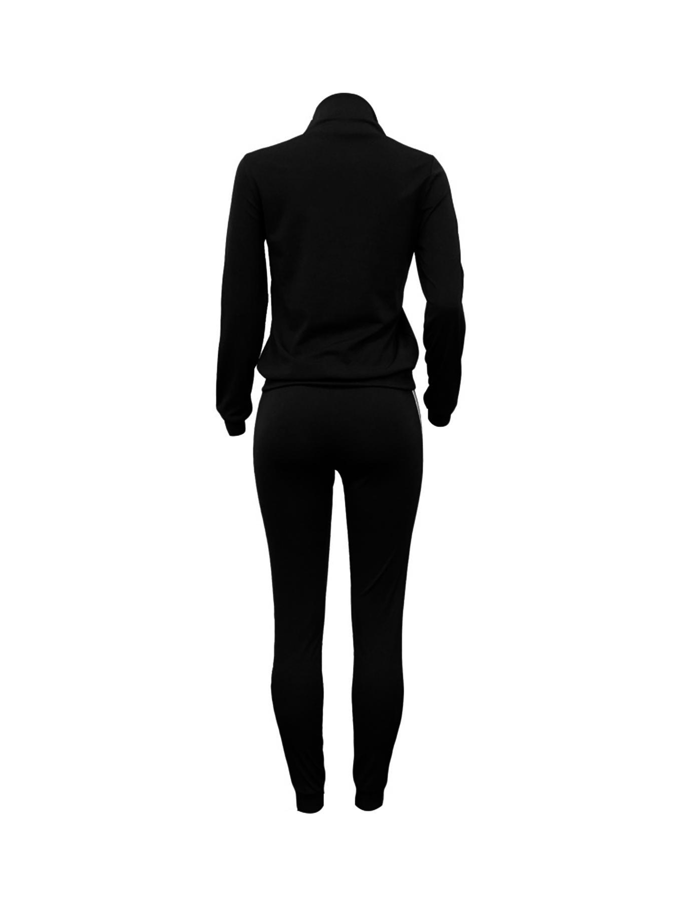 Women's Patchwork Jersey Sweatshirt & Pants Set, Casual Fitted Long Sleeve High Neck Pullover & Trousers, Women's Fall & Winter Clothes for Daily Wear, Womenswear