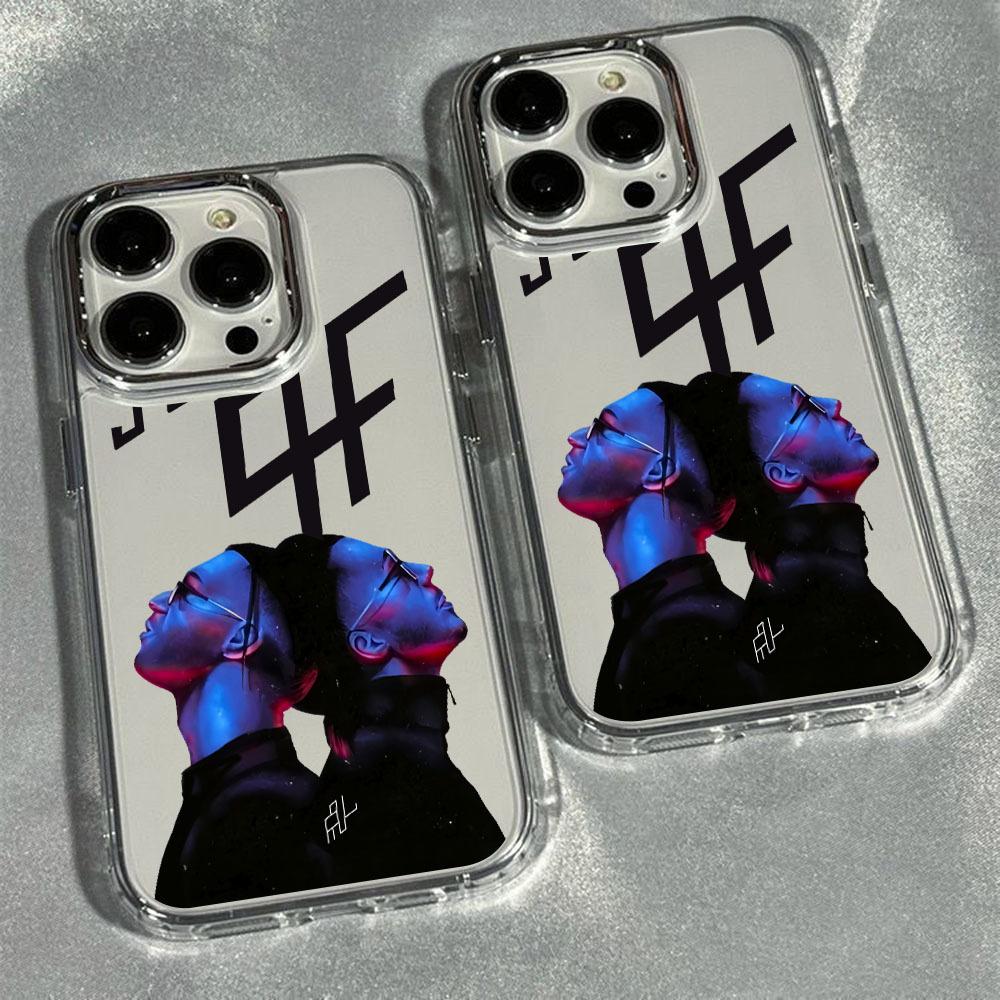 Phone case Apple for iPhone 17 Air 16 15 14 13 12 Pro Max Plus Electroplated Lens frame Transparent Soft case, cyber neon style with twin characters wearing glasses