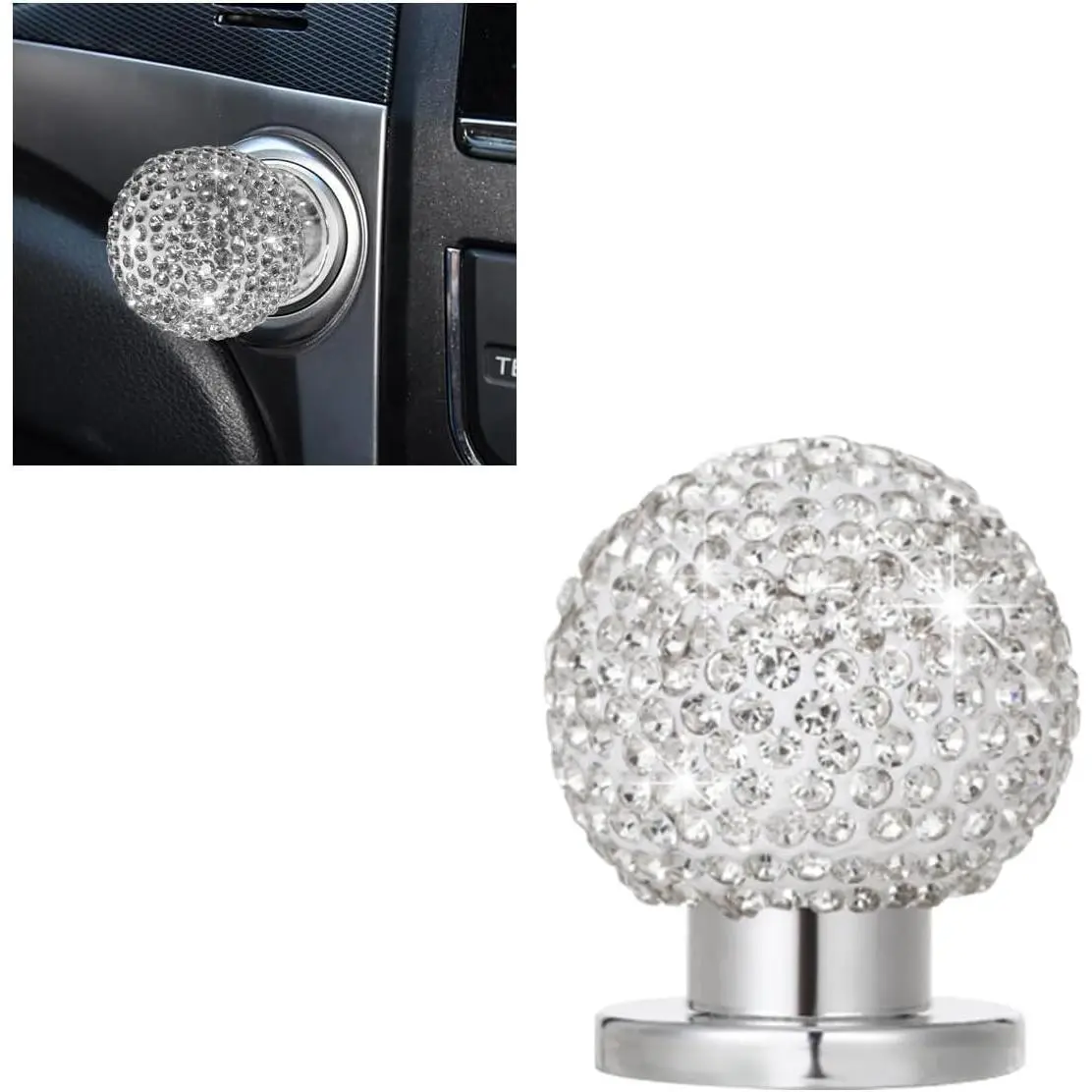 YoRise Bling Car Push Start Button Cover, Rhinestone Car Start Button Cover, Engine Start/Stop Joystick, Ignition Switch Knob Sticker, Vehicle Decoration Accessories for Women (White)