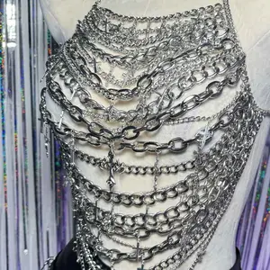 Women's Silver Chainmail Top Gothic Punk Rock Chain Clothes E-Girls Y2K Grunge Cyber Eco 90s Emo Digital Gothic Tank for Teens