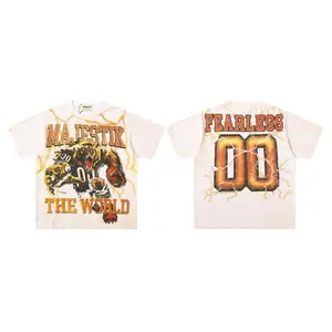 MAJESTIK American High-Street Men’s Collection Tee – Vintage-Effect Wash, Distressed Raw Edges, Heavy-Duty Rhinestone Embellished Retro Streetwear Top, Y2K Hip Hop Fashion, Daily OOTD & Holiday Festival Gift, 2026 Summer Streetwear, TikTok Viral Trend