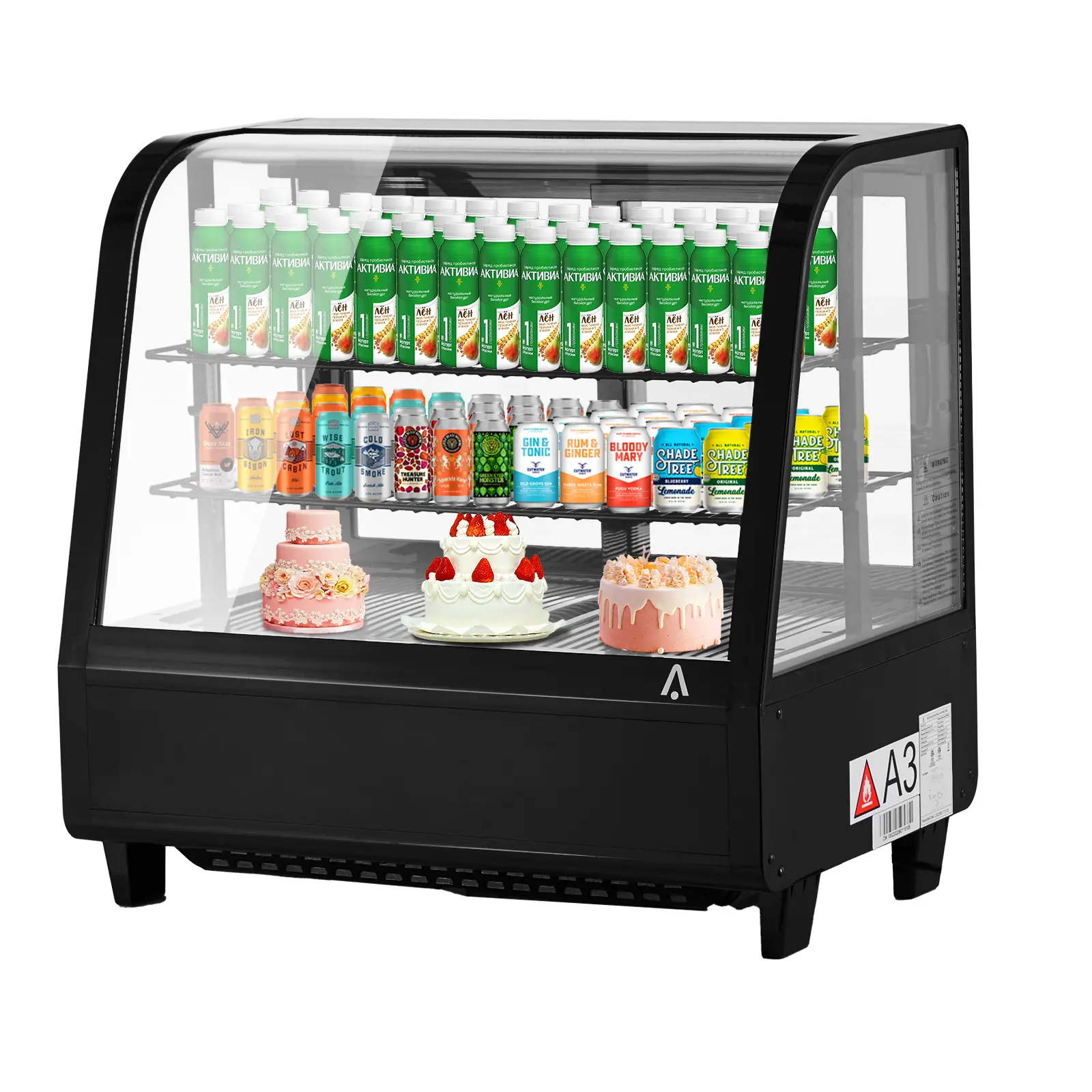 Commercial Refrigerated Display Cabinet, Countertop Glass Door Cake & Pastry Showcase for Bakery Cafe