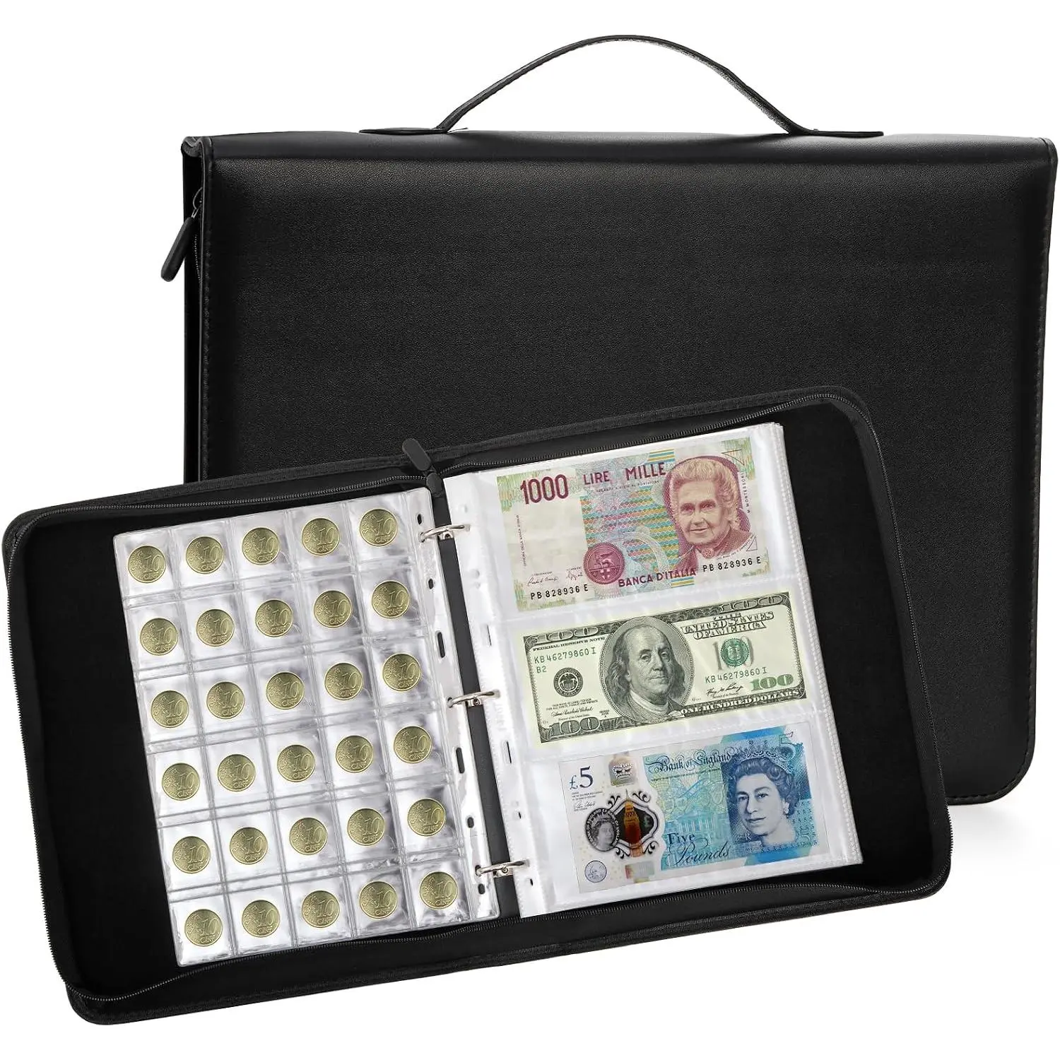 Collection Album Holder for Collectors, 250 Pockets  Collection Book & 60 Sleeves  Organizer Binder,   Collecting Album with Zipper and Handle