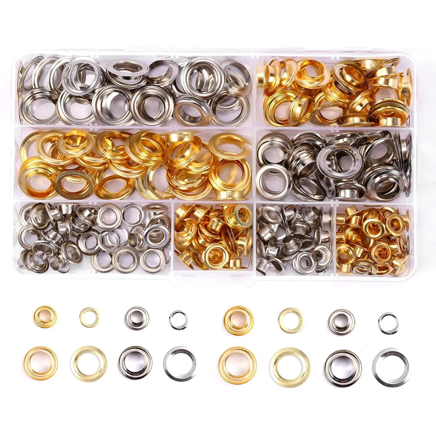 200 Sets Metal Grommets Eyelets 1/2" 1/4" 2/5" 3/16" With Washers and Storage Box, Tool Kit for Fabric Belt Clothes Leather DIY Craft ( & )