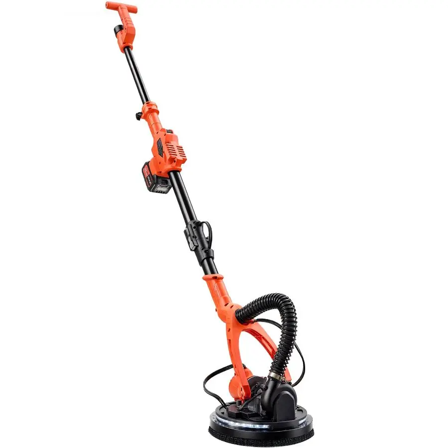 VEVOR Cordless Drywall Sander, 450W Electric Sander, Popcorn Ceiling Removal Tool with Vacuum Dust Collection, 7 Variable Speed 0-1600 RPM, LED Light, Foldable Extendable Handle, 15 Sanding Discs