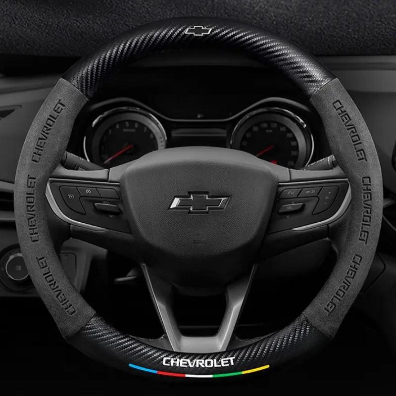 Carbon Fiber Microfiber Car Steering Wheel Cover, Compatible with Chevrolet Models, Durable & Comfortable Grip, Perfect Fit for Multiple Vehicles