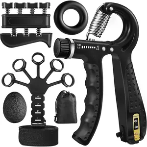 Grip Strength Trainer Set (5-piece set), including finger exerciser, grip strength enhancer, hand stretching exerciser, stress relief ball, and forearm exercise ring, used for muscle training and post-injury recovery, made of silicone material