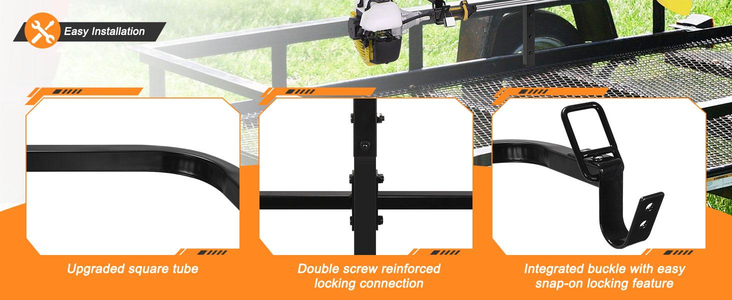 3 Place Weed Eater Rack, On Landscape Truck Trailer Trimmer Rack Holder, Open and Trailers Tool with Locks, Wall Mounted Lawn Equipment Accessories, Carbon Black