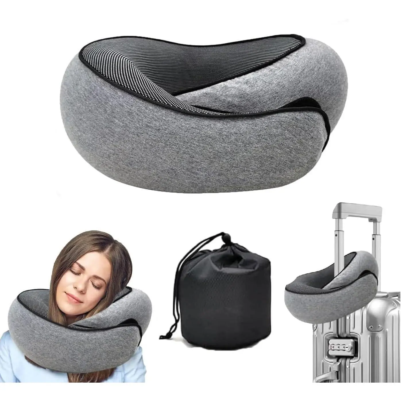 Travel Pillow Neck Pillow for Traveling Suitable for Airplanes,Offices and Cars, 100% Memory Foam, 360° Head Support, Breathable & Washable Cover, Compact for Travel, Car & Flights