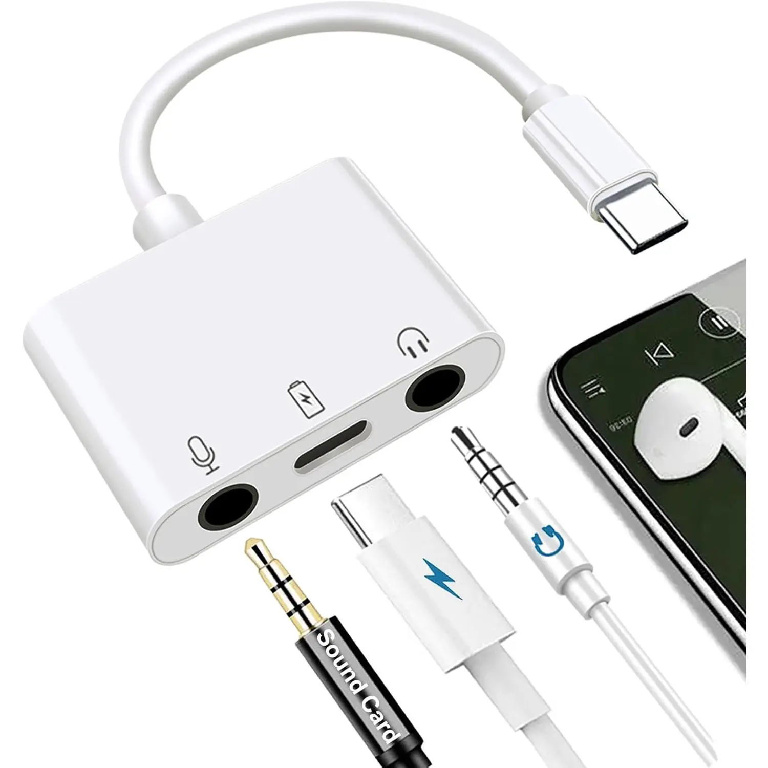 USB C to Microphone Adapter for Live-Streaming Type C to Microphone & 3.5mm Headphone Adapter with  Port USB C Audio & MIC Splitter Compatible for  16/17 iPad Pro/Galaxy 25 24/Pixel 9 8