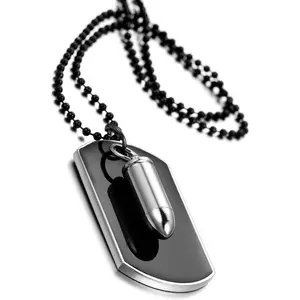 Dog Tag Pendant Necklace: Bullet Pendant Punk Military Style Men's Stainless Steel Necklace  Father's Day