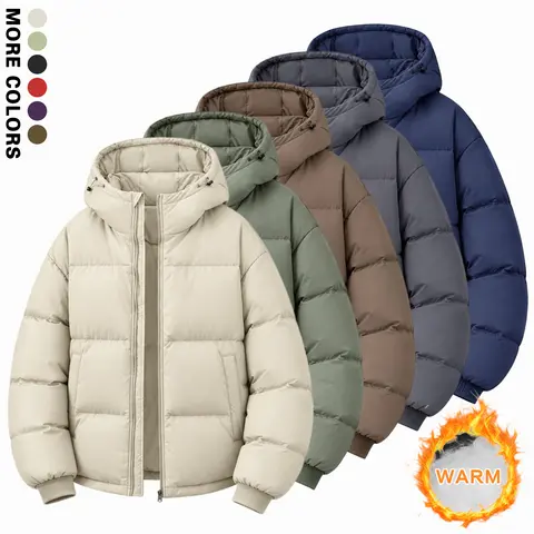 Men's Hooded Puffer Jacket, Thickened Warm Quilted Coat, Loose Fit Windproof Outerwear, Multi Colors Casual Winter Outerwear for Daily Commute