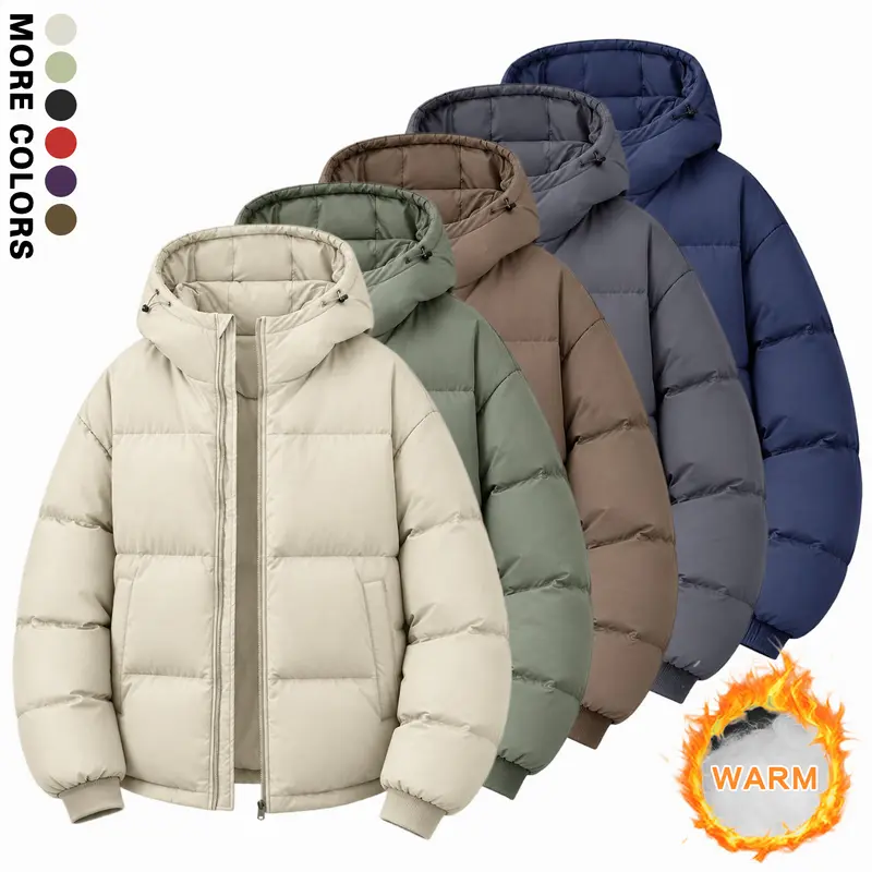 Men's Hooded Puffer Jacket, Thickened Warm Quilted Coat, Loose Fit Windproof Outerwear, Multi Colors Casual Winter Outerwear for Daily Commute