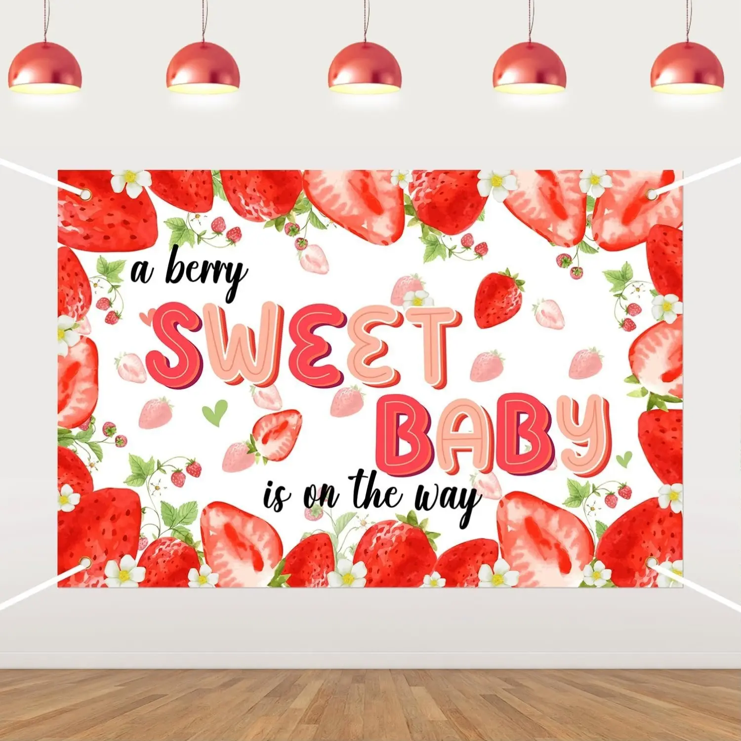 1Set Strawberry Baby Shower Backdrop A Berry Sweet Baby is on The Way Backdrop Banner Cute Strawberry Photography Background for Newborn Berry Sweet Baby Shower Party Decor Supplies 53ft
