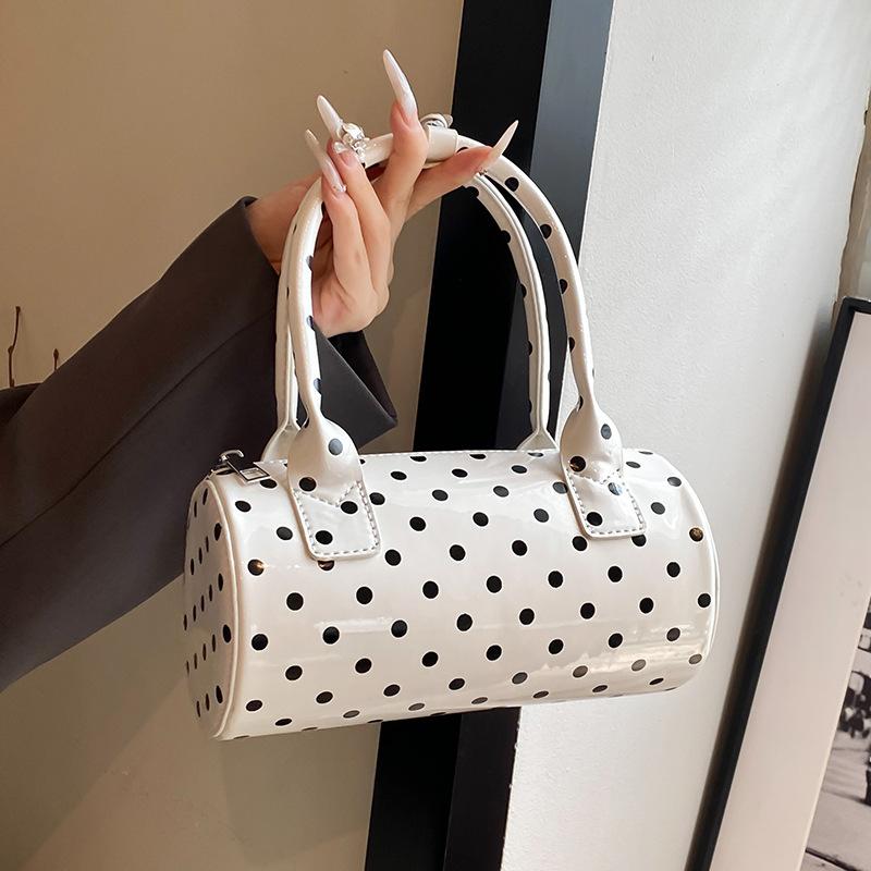 Crossbody Bag for Women Barrel Shape Mini Top Handle Purse PU Leather Polka Dot Cute Handbag Adjustable Strap Daily Use